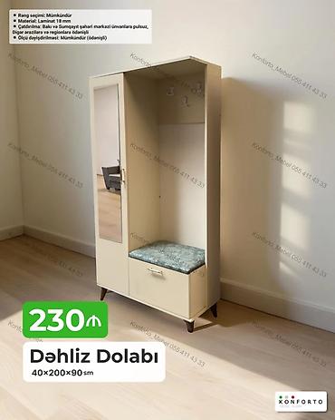 dolab skaf: Dəhliz dolabı – 40×200×90 sm Xüsusiyyətlər: - Material: 18 mm laminat — 1