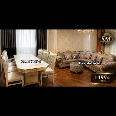 masa destleri: Klassik üslubda qonaq otağı dəsti - Künc divan: yumşaq məxməri parça — 1