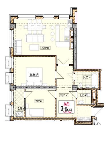Продажа квартир: 3 комнаты, 75 м², Асанбай мкр Элитка, 11 этаж, ПСО (под самоотделку) — 3