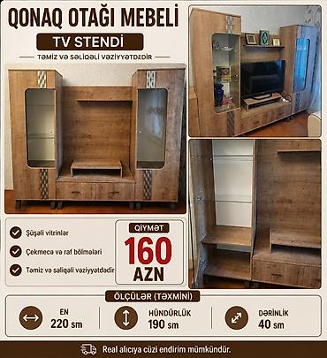 Qonaq otağı üçün TV stendi və vitrinli mebel dəsti - Material: ağac