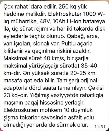 wingz scooter: Elektrik skuter – Wingz - Mühərrik: 1000 W fırlıqlıq - Batareya — 2