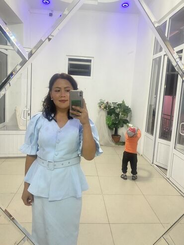 синяя рубашка в клетку женская: Вечернее платье, Длинная модель, Фатин, С рукавами, M, L