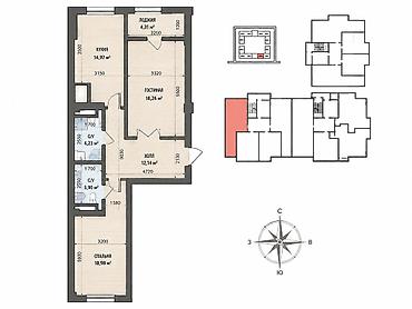 artwin: 2 комнаты, 79 м², Технопарк Элитка, 3 этаж, ПСО (под самоотделку) — 1