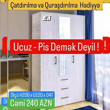 furqan mebel cəlilabad: Qarderob, paltar dolabı, Yeni, 3 qapılı, Açılan, Düz dolab, Azərbaycan