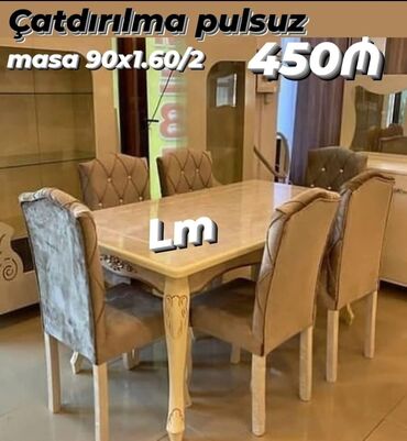 bez materiallı stol: Qonaq otağı üçün, Yeni, Açılmayan, Dördbucaq masa, 6 stul, Azərbaycan