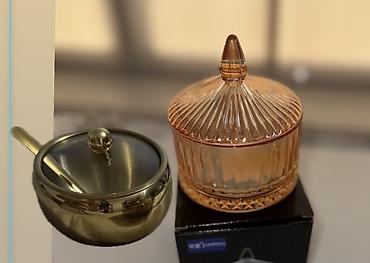 Кухонные принадлежности: Золотистая Сахарница новая 20 шт Стеклянная сахарница с крышкой 15 шт — 1