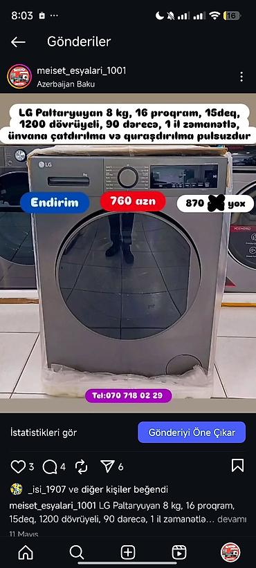 Paltaryuyan maşınlar: Paltaryuyan Anbardan satiş.Qimətlər aşagida qeyd olunub.Ünvana — 84