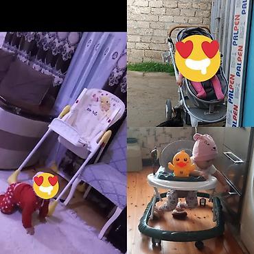 Gəzinti arabaları: Uşaq üçün dəst: uşaq arabası, yemək üçün yüksək oturacaq və gəzdirici — 1