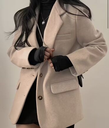 Pencəklər: Bej rəngli qadın blazer jaket - Kəsim: Klassik, bir az oversize