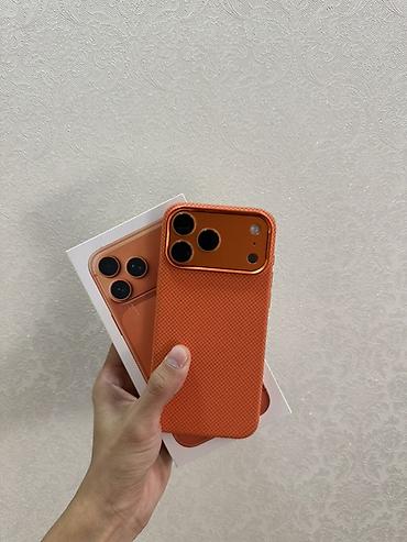 IPhone 17 Pro Max, Б/у, 1 ТБ, Оранжевый, Зарядное устройство, Защитное стекло, Чехол, 100 %