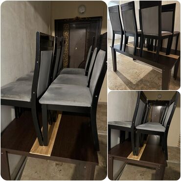 metbex stollari sederek: Qonaq otağı üçün, İşlənmiş, Açılmayan, Dördbucaq masa, 6 stul