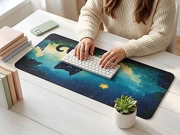 gaming kamputer: Böyük Ölçülü Gaming Mouse Pad (80x30 cm) – Qara Pişik & Ulduzlu — 4