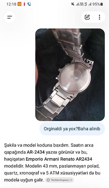 smart saati: Emporio Armani kişi qol saatı Xaricdən 290 dollara alınıb. orginalligi — 4