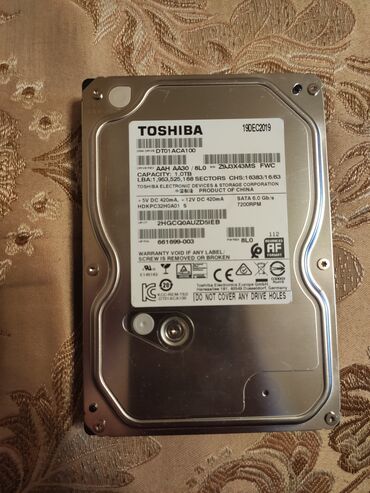 oyun notbuklari: Daxili Sərt disk (HDD) Toshiba, 1 TB, 7200 RPM, 3.5", İşlənmiş