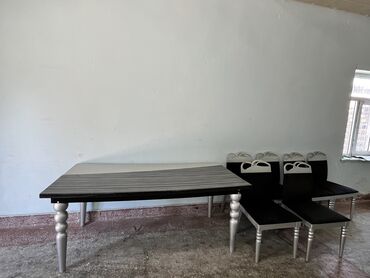 dirnaq stollari: Qonaq otağı üçün, İşlənmiş, Açılmayan, Dördbucaq masa, 6 stul