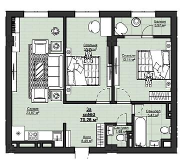 Продажа квартир: 3 комнаты, 70 м², АУЦА Элитка, 5 этаж, ПСО (под самоотделку) — 2