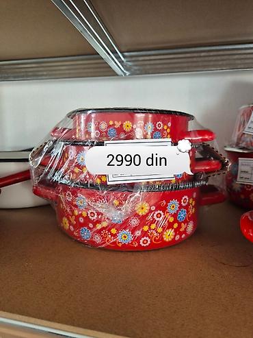 lejzi beg za decu cena: Set emajliranih šerpi – crvena podloga sa cvetnim motivima - — 1