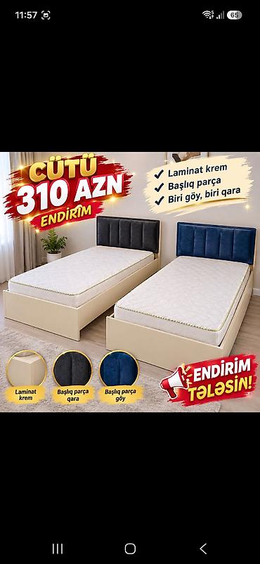 Cüt tək nəfərlik çarpayı dəsti - Korpus: laminat, krem rəng - Başlıq lalafo.az -da Cüt tək nəfərlik çarpayı dəsti - Korpus: laminat, krem rəng - Başlıq