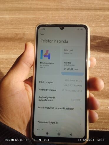 işlemiş telefonlar: Xiaomi Redmi 13C, 128 ГБ, цвет - Белый, 
 Отпечаток пальца