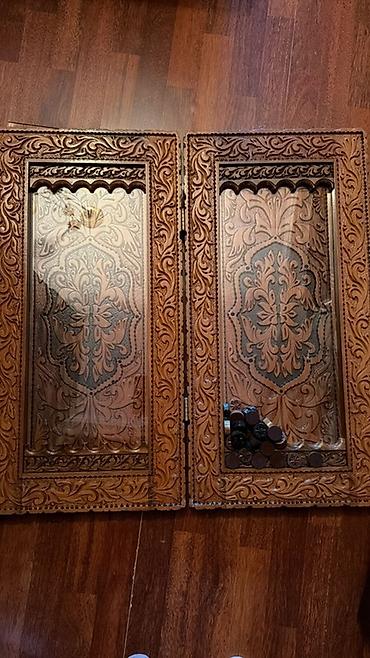 İdman və istirahət: Qoz ağacı Nərd Taxtası – əl oyma naxışlı, ikitərəfli Real alıcıya — 3