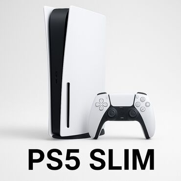 PS5 (Sony PlayStation 5): PlayStation 5 Slim oyun konsolu və DualSense idarəetmə pultu. Konsolun