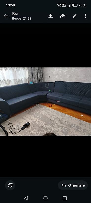 Mavi rəngli L formalı künc divanı - Üç hissəli L formalı künc