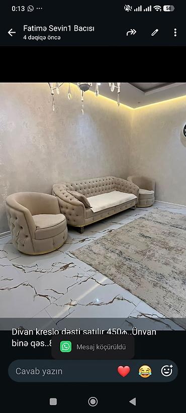 Divan kreslo dəsti satılır 450₼. Ünvan binə qəs. 8380. Fatimə99