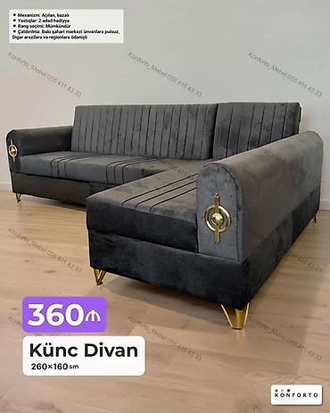 Ev və bağ: Künc divan – 260×160 sm - Mexanizm: açılan, bazalı (yataq funksiyası — 1
