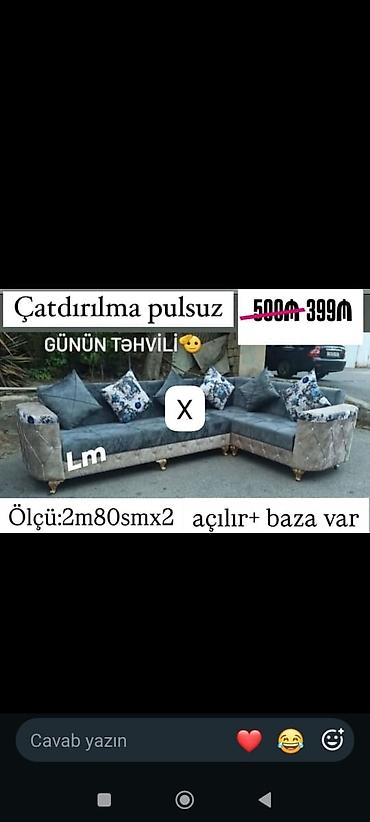 Divanlar: Künc divan – açılır və bazalı model - Ölçü: 2 m 80 sm x 2 m - — 1