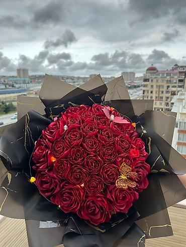 toy ucun ev dekorlari: Qırmızı gül buketi – dekorativ LED işıqlı - Tərkib: zəngin qırmızı — 2