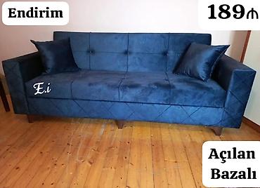 acılıb yığılan divan: Açılan-bazalı divan - Rəng: tünd göy - Material: yumşaq məxməri parça — 1