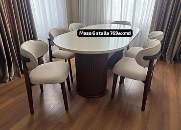 Masa və 6 stul dəsti - Dəst: Oval formalı yemək masası + 6 ədəd stul