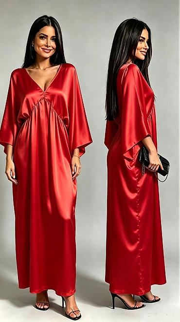 baletanke devojcice: Duga satenska haljina sa V‑izrezom i širokim kimono rukavima - Model — 4