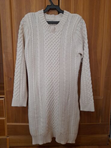 длинный вязаный кардиган: Платье туника вязаное теплое белое размер М 44-46 кардиган кофта