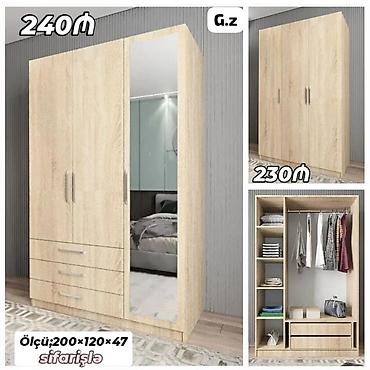 Geniş həcimli 3 qapılı paltar şkafı - Material: açıq ağac