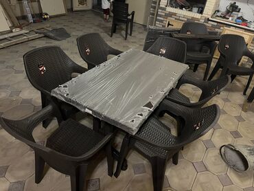 həyət üçün stol: Yeni, Dördbucaq masa, 6 stul, Açılan, Stullar ilə, Plastik, Türkiyə