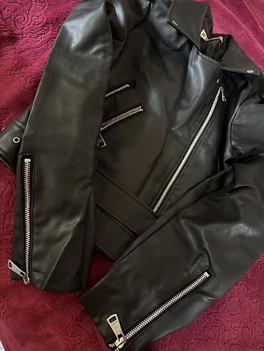 кожанная куртка: Qara dəri motosiklet üslublu gödəkcə - Rəng: qara - Material: dəri — 2