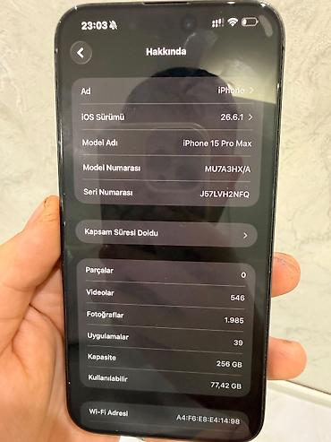 note 14 pro: IPhone 15 Pro Max, 256 GB, Mavi, Face ID — 9