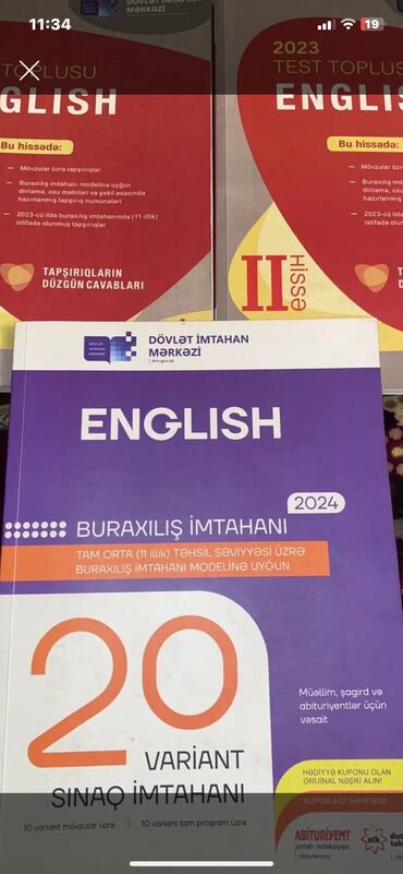 Testlər: 20 sinaq Ingils dili seliqeli islenilib ici biraz yazi ola biler