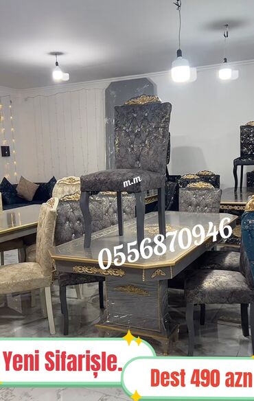 Masa və oturacaq dəstləri: Qonaq otağı üçün, Yeni, Açılan, Dördbucaq masa, 6 stul — 7