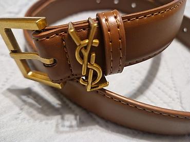 obi velika plana: Yves Saint Laurent (YSL)  kaiš braon boje, sa kopčom zlatne boje — 1