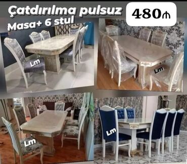 stol stul mebel: Для гостиной, Новый, Нераскладной, Прямоугольный стол, 6 стульев, Азербайджан