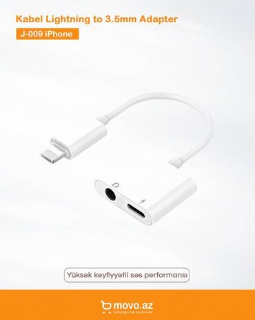 📦 Kabel Lightning to 3.5mm AUX Adapter J-009 iPhone | EL-028 Yüksək