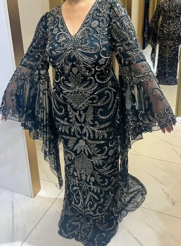 Ziyafət donları: Qaraya çalan yaşıl rəngli, uzun ziyafət/libas - Material: şəffaf — 16