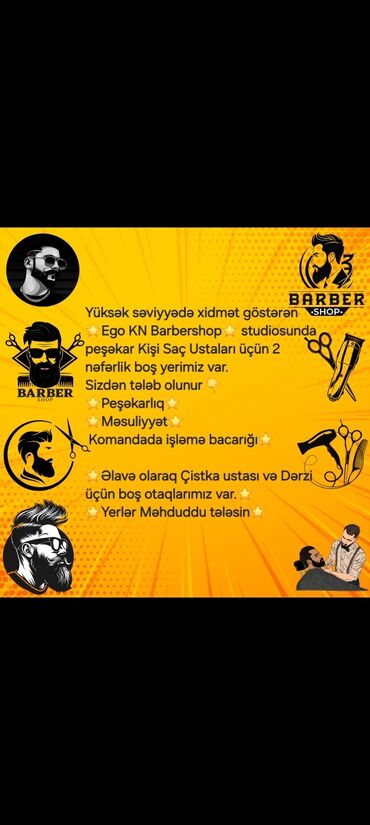 Tikinti ixtisasları: Saç ustası tələb olunur, Yerin icarəsi, 1-2 illik təcrübə