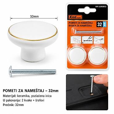 KMT bela keramička drška sa zlatnom ivicom – 32 mm (model 2385852)