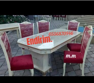 Masa və oturacaq dəstləri: Qonaq otağı üçün, Yeni, Açılmayan, Dördbucaq masa, 6 stul — 28