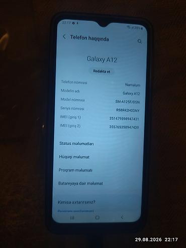 televizor 46 inch: Samsung Galaxy A12, 128 GB, rəng - Göy, İki sim kartlı, Barmaq izi — 2