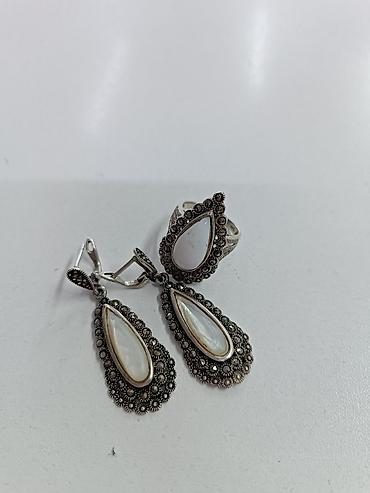 amber elixir: Комплект украшений из серебра: кольцо и серьги. - Дизайн: каплевидные — 4