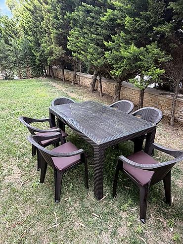 stul restoran: Bağ üçün stol-stul dəsti - Komplekt: 1 ədəd düzbucaqlı stol + 6 ədəd — 3